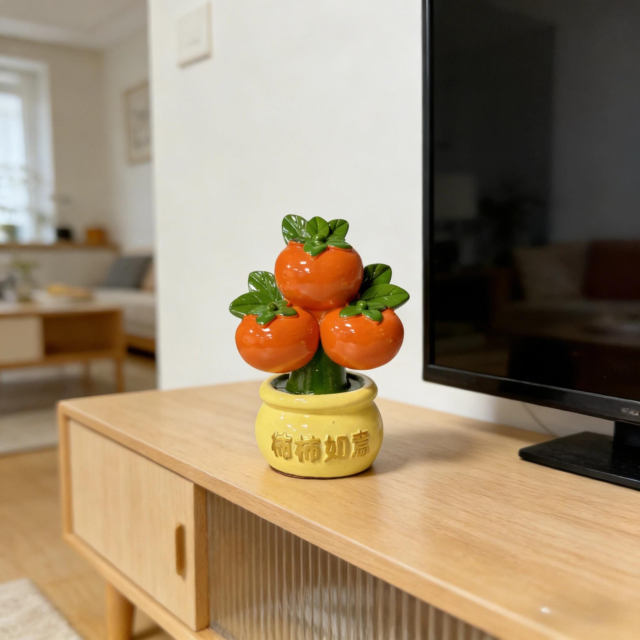 Resin Statue Feng Shui Symbol, Round Persimmon Design, Desktop Entryway Car Decor, Home Decoration Gift for Moving In, Opening, New Year, Birthday