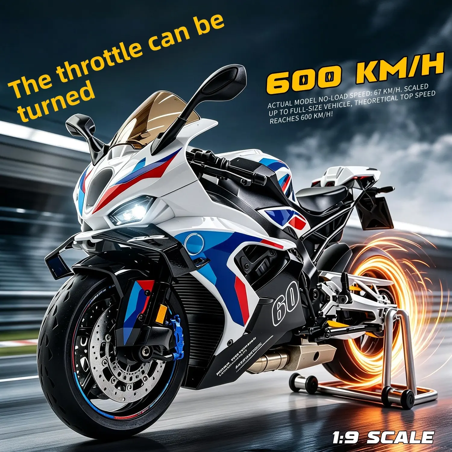 Alloy Cast Motorcycle Model, Remote Control Throttle Dual Trigger Spray Smoke Key Start, Front Rear Lights Shock Absorber, Gift for Men