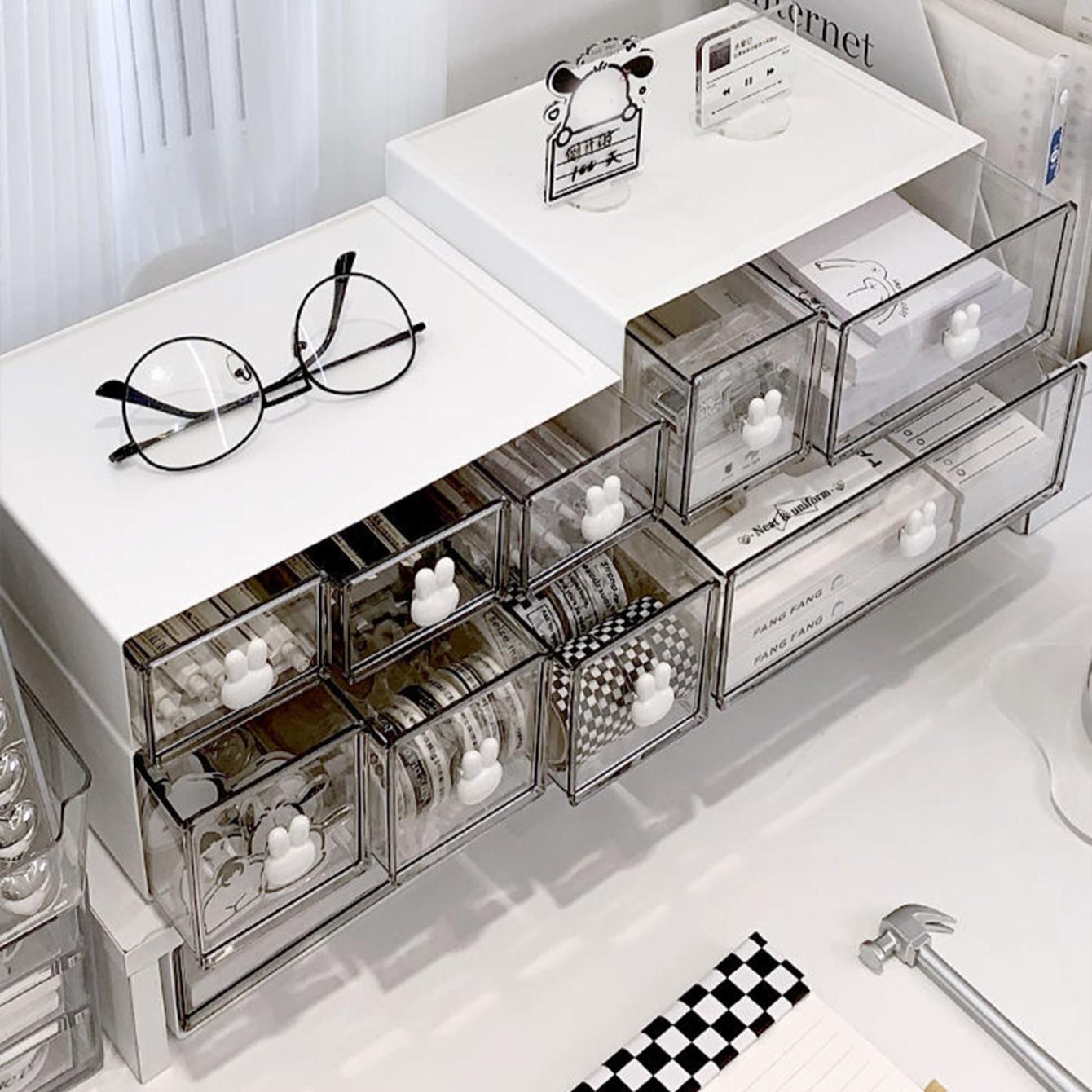 1pc Stationery Organizer Box, Desktop Student Multi-Compartment Drawer Pen Holder, Office Tape Hair Accessory Small Items Storage