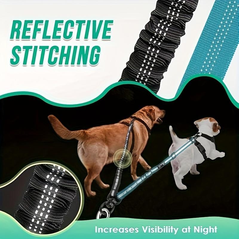 2-in-1 Dual Dog Walking Leash, Anti-Tangle Splitter with Shock Absorbing Elastic Bungee, Adjustable Crossbody Shoulder Strap, Dual Pet Training Lead for Two Dogs