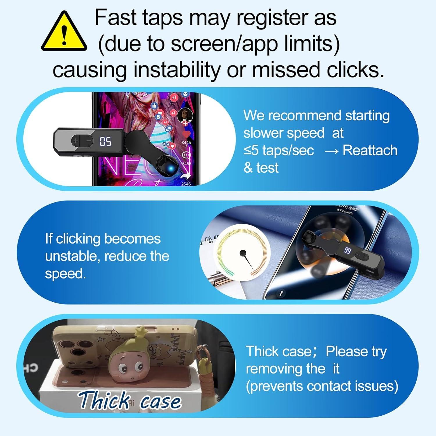 Auto Clicker Smart Tapper for iPhone iPad Android TikTok - Auto Touch Device Clip Digital with 107 Adjustable Speed, Rechargeable，Instant Clicker for Live Stream Likes, Social Media Tasks