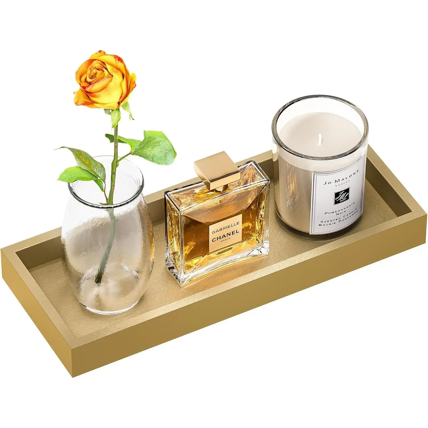 Gold Bathroom Vanity Tray for Soap Dispenser, Perfume, Jewelry, Candle, Makeup, Decor, Toilet Tank Tray, Kitchen Tray for Spice, Salt, Coffee 11.3”L x 4.4”W x 1.14”H