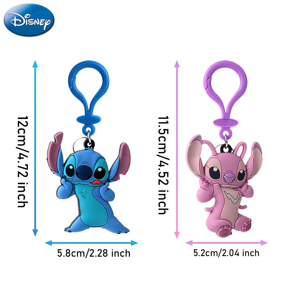 1PC Disney Officially Licensed Stitch Angel Couple Keychain Bag Hangings Cute Cartoon Keyring Anime Style Valentine's Couples Gift Bag Ornaments Key Loss Prevention Supplies