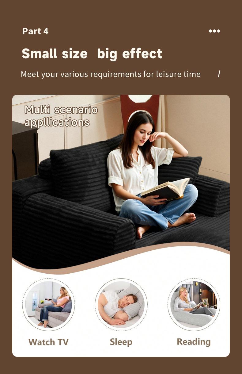 Boneless Chaise Lounge Sofa Bed with Soft Corduroy Fabric, Deep Cushion Design & Cloud Handrails – Works for Living Rooms, Bedrooms, Game Rooms, Study Rooms