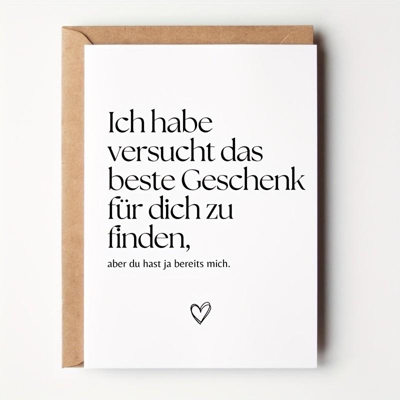 5 Funny German Love Cards, Romantic Humorous Anniversary Card, Unique Birthday Gift for Him/her, Minimalist Design, Perfect for Partners