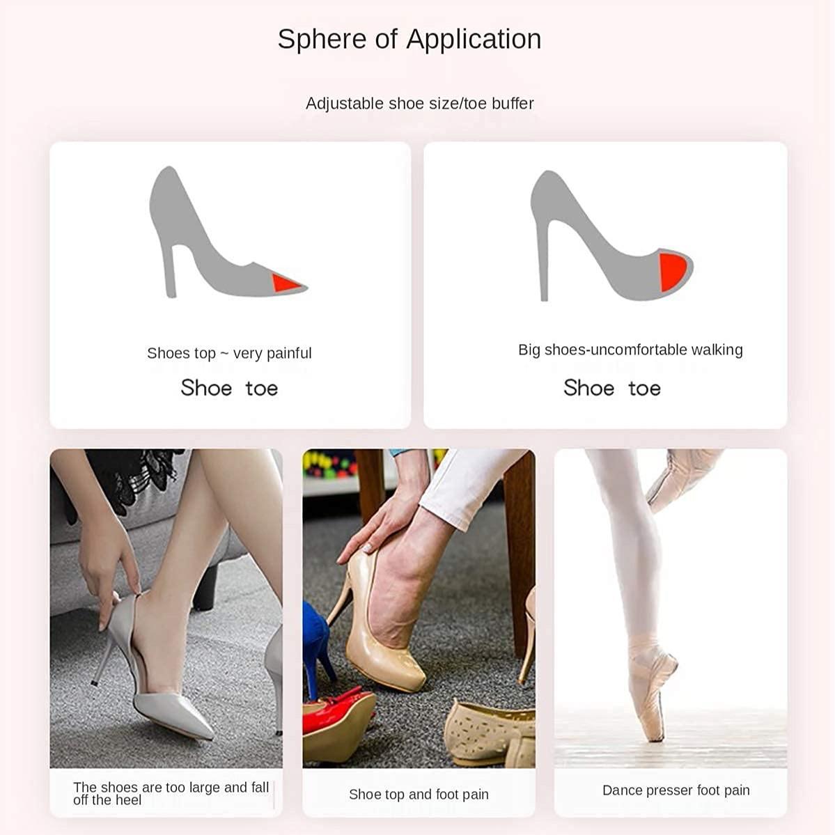 2 Pairs Adjustable Toe Filler Pads. Soft Sponge Toe Cushion Inserts Fit High Heels, Casual Shoes, Flat Shoes And Sneakers. Reusable Toe Gap Fillers For Loose Shoes, Effectively Improve Wearing Comfort. Toepads