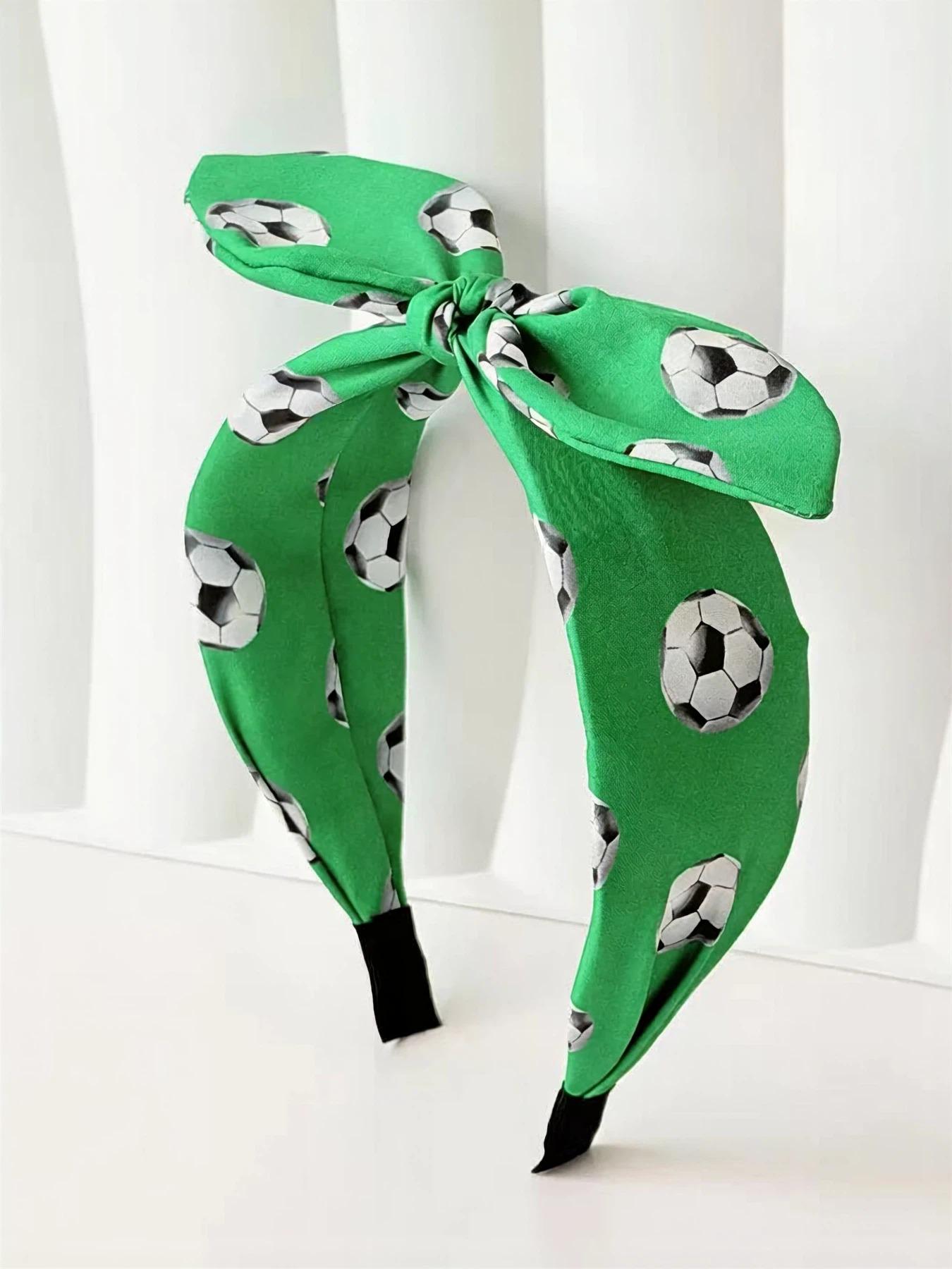 World Cup Football Print Hairband, Butterfly Knot Rabbit Ear Headband, Sports Game Accessory, Stylish and Fun Hair Decor