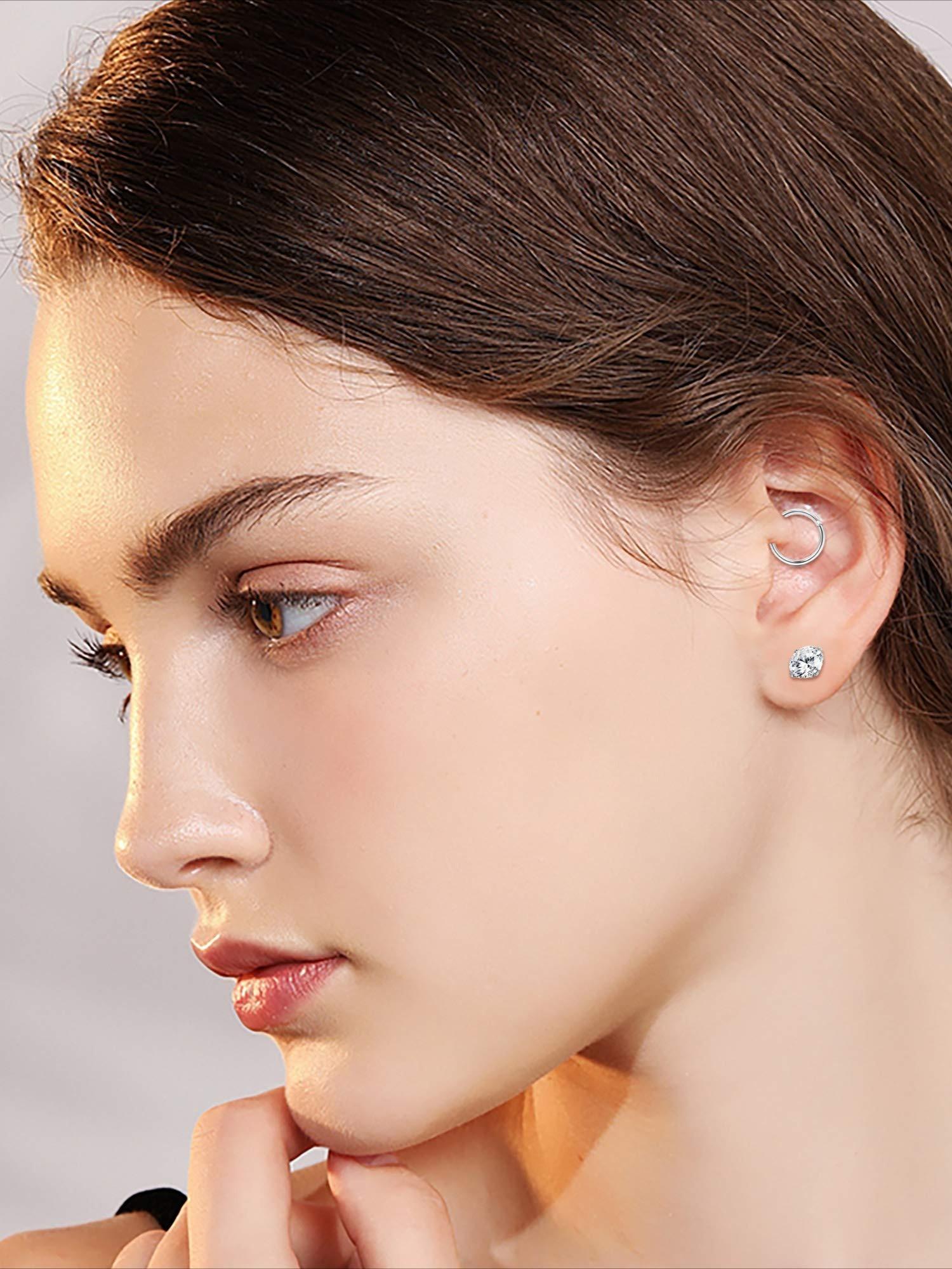 23 Pcs Silvery Multi-Piercing Earring Set for Women Men Stackable Styles in Hypoallergenic Stainless Steel Sparkling CZ Studs Lovely Tiny Feather Butterfly Heart Pendants Minimalist Mini Hoops for Diversified Layered Ear Styling