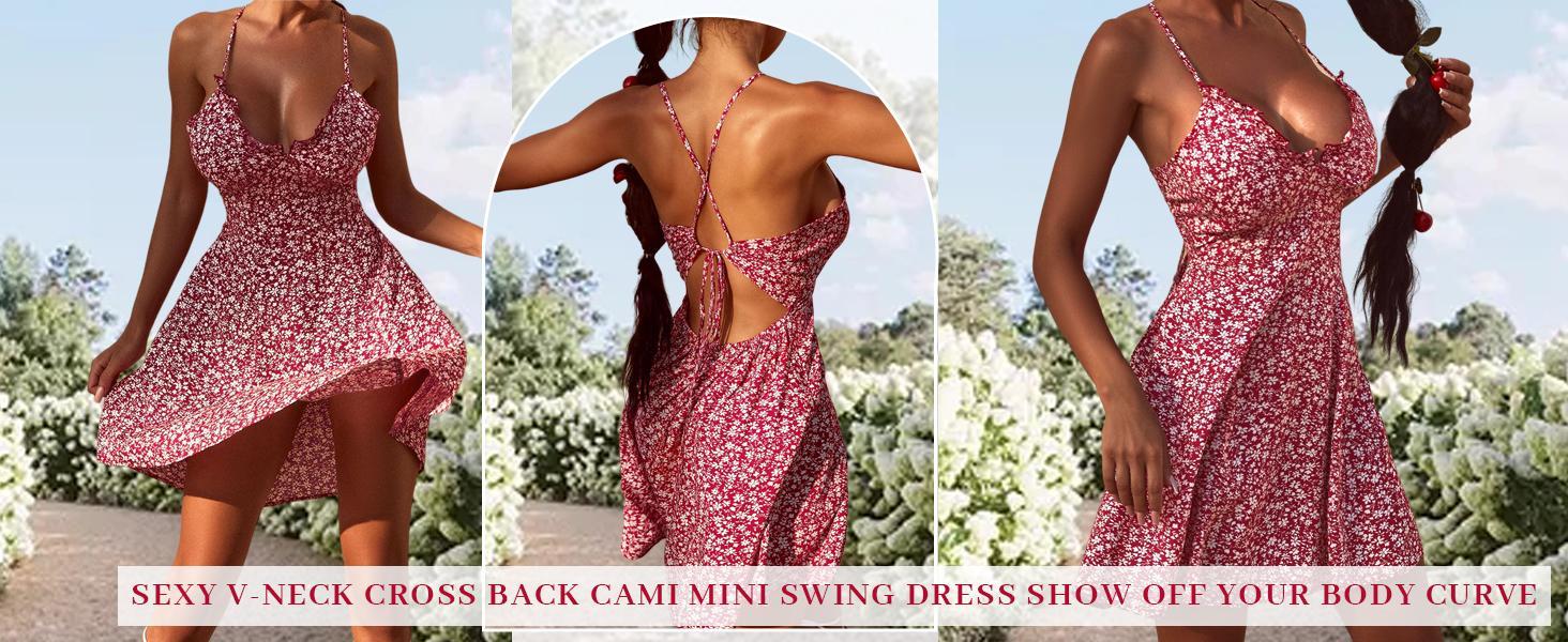 ZAFUL Women's Dresses, Ditsy Floral Cami Mini Dress, Swing Skater Beach  Dress,Summer Dresses, Casual Comfortable Dresses,Holiday Beach Summer Women's Clothing,summer outfits 2024 Womenswear Sleeveless prom dress summer outfits