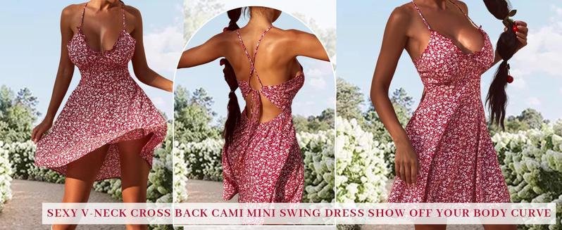 ZAFUL Women's Dresses, Ditsy Floral Cami Mini Dress, Swing Skater Beach  Dress,Summer Dresses, Casual Comfortable Dresses,Holiday Beach Summer Women's Clothing,summer outfits 2024 Womenswear Sleeveless prom dress summer outfits