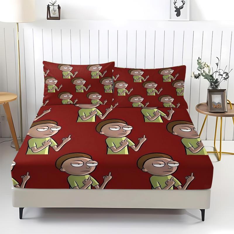 3-Piece Rick and Morty Bedding Set, Comfortable Printed Design, Includes 1 Fitted Sheet & 2 Pillowcases, Non-Slip, Perfect Gift 3-Piece Rick and Morty Bedding Set, Comfortable Printed Design, Includes 1 Fitted Sheet & 2 Pillowcases, Non-Slip, Perfect Gift