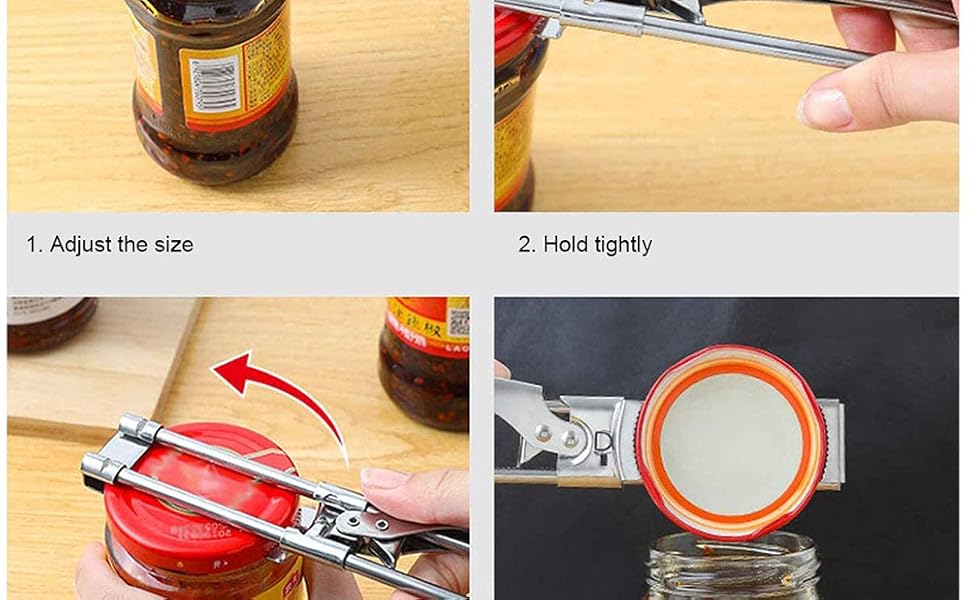 Stainless Steel Silver Utensil Opener - Adjustable, Easy-grip, Hand-operated Good Grip Tool for Jar Lids, Can Opening, Beer Bottle Removing, Ideal for Kitchens, Bars