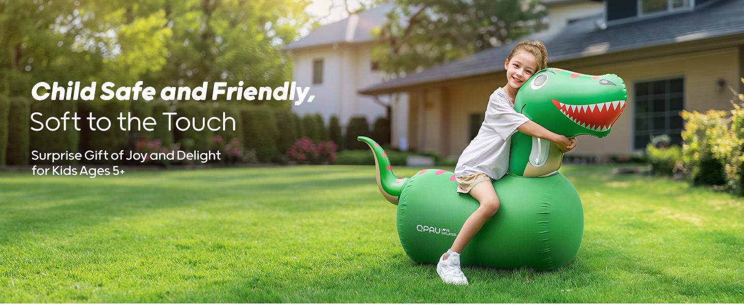 QPAU 1/2 PCS Bouncy Animal Hopper Toys (Dinosaur, Reindeer, Bull & Cute Dino) - Medium for 2+, Large for 5+, Inflatable Ride-On Jumping Bouncer, Indoor & Outdoor Energy Release Toy for Kids Boys Girls