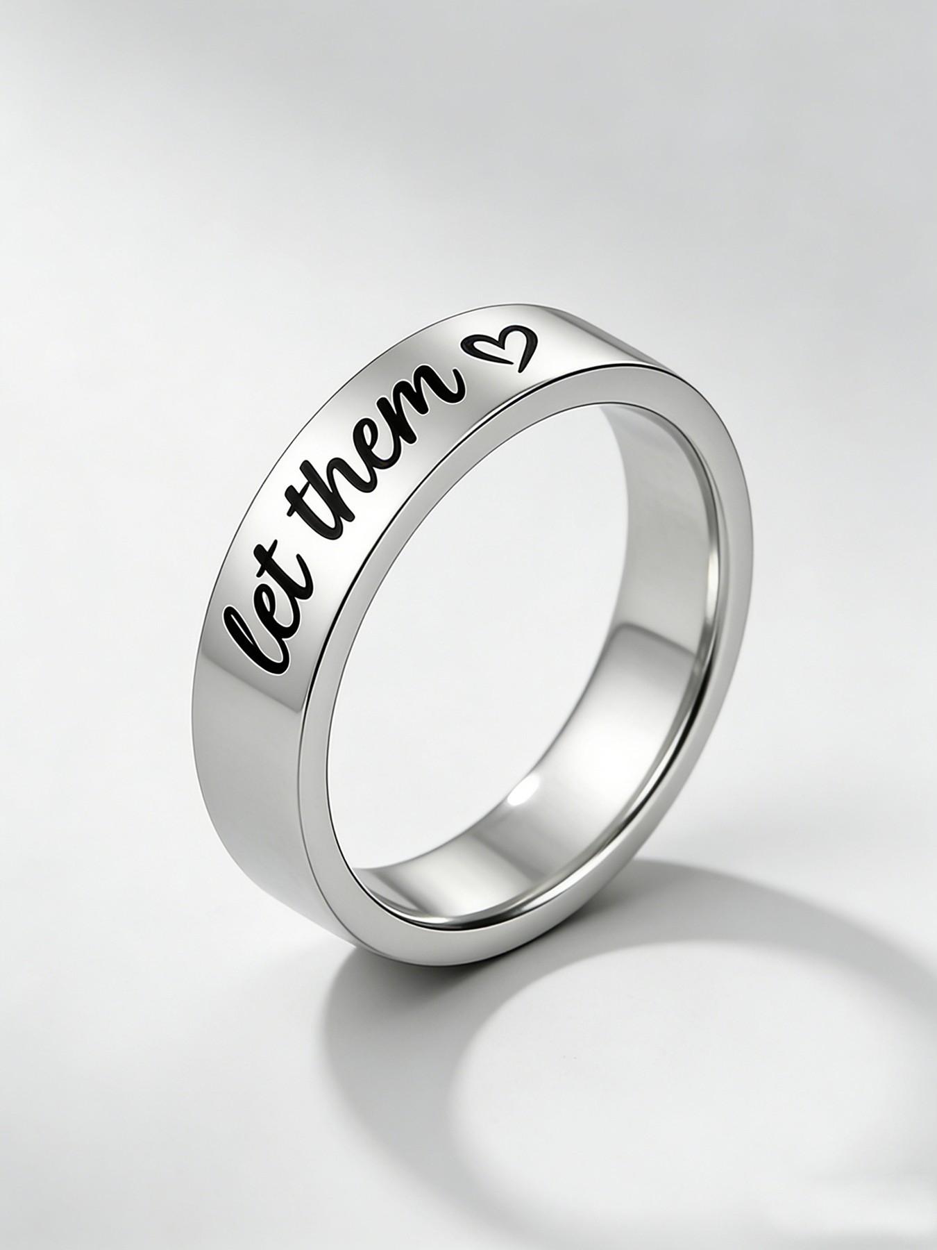 Classic Let Them Heart Engraved Ring Premium Stainless Steel Material Casual Wear Jewelry Ideal Gift For Men Women