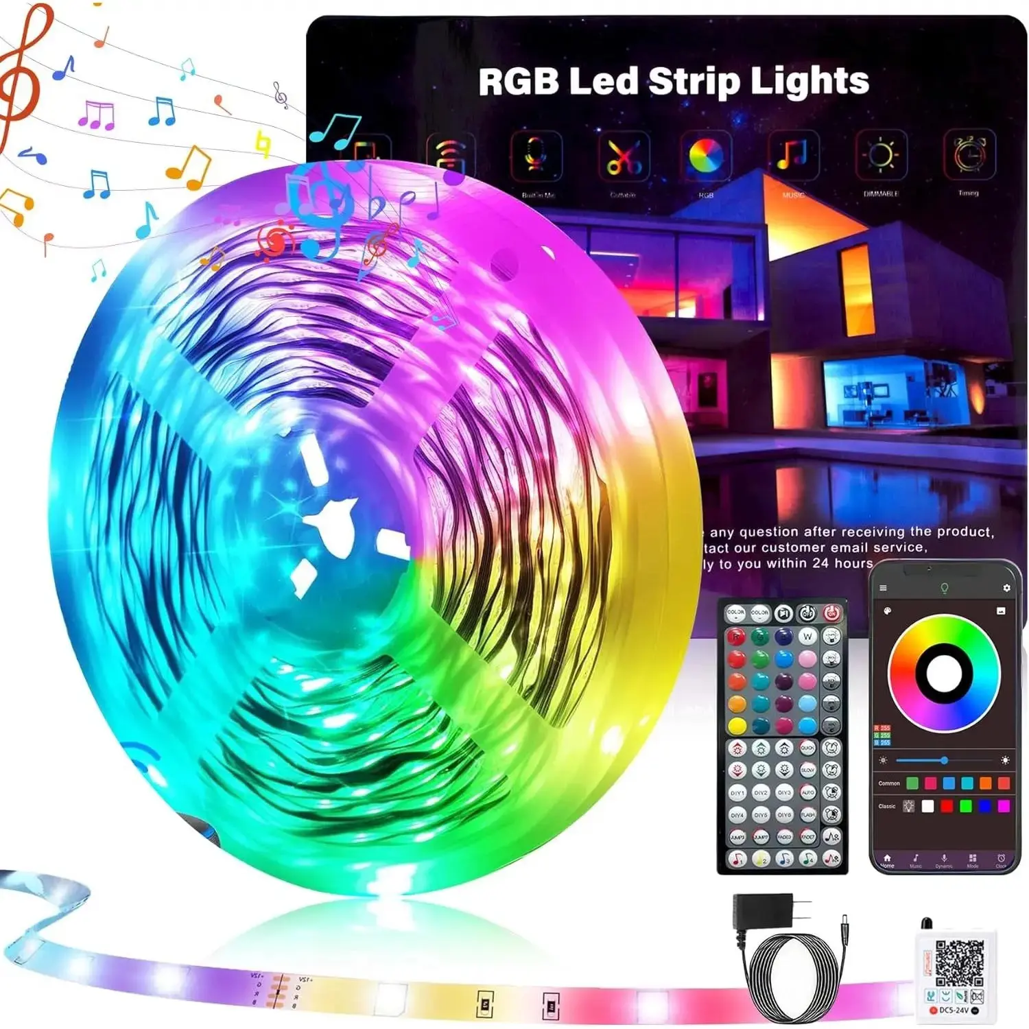 200FT RGB Color Changing LED Strip Lights for Bedroom, Music Sync, Remote & App Control, DIY Users’ Indoor Home Decor Ambient Lighting (1*100FT)