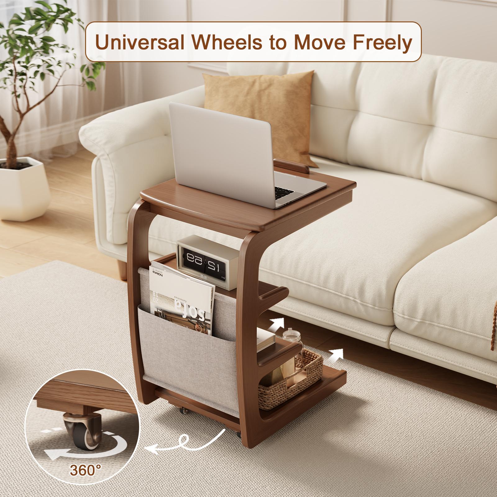【HOT】Rolling Side Table – Solid Wood Mobile Side Table with Wheels, Adjustable Sofa Table for Living Room, Bedroom, and More, Trending Pick, Influencer Favorite