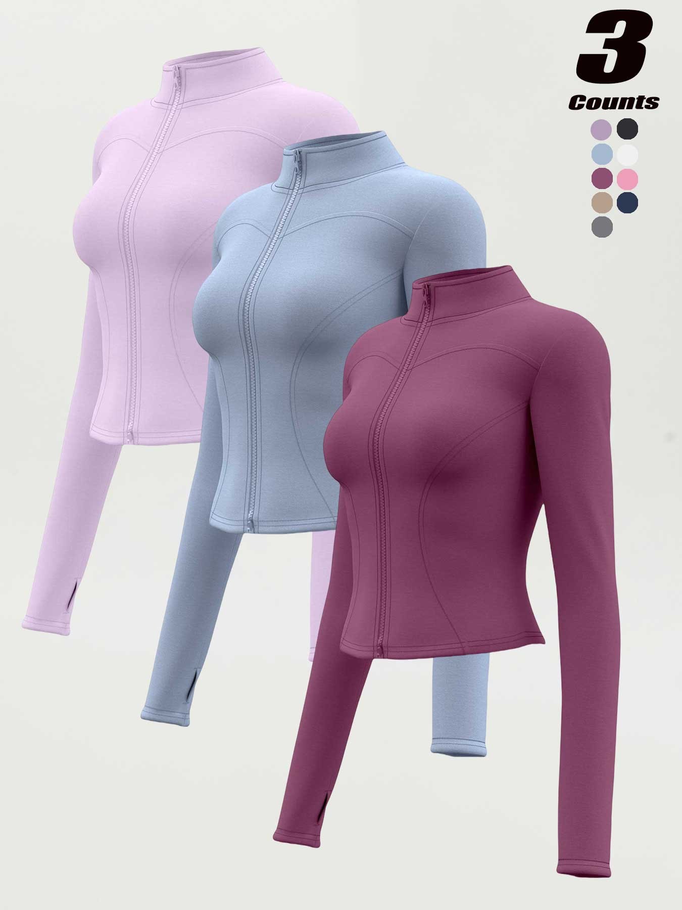 Women's High Elastic Stand Collar Thumbhole Fitted Gym Top, Breathable Thinning Yoga Jacket, Sports Jacket for All Seasons, Long Sleeve Fitness Wear S-Xxxl