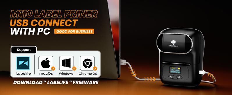 Phomemo Label Printer M110 Barcode Label Maker Mini Bluetooth Thermal Label Printer Sticker Printer for Small Business, Home, Office, Logo, Address, Name Tag, Clothing, Organizing