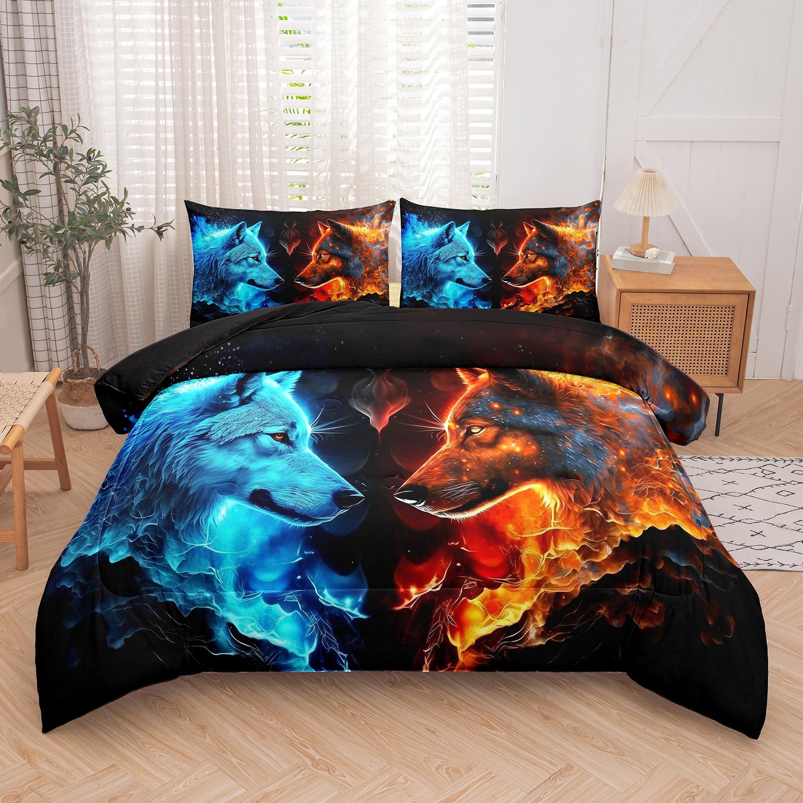 Wolf Pattern Bedding Set, 2/3 Counts/set Including 1 Thin Quilt & 1/2 Pillowcase, Bedding Supplies for Home Bedroom Hotel