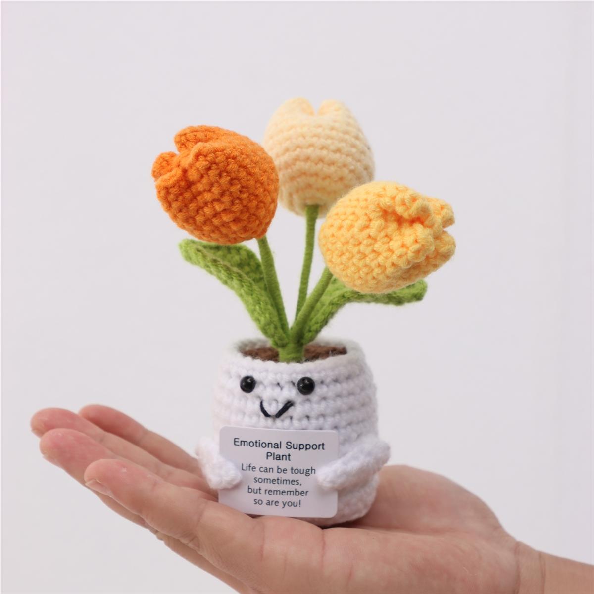 Crochet Flower Pot, 4 Counts/set Cute Crochet Flower Pot, Emotional Support Mini Knitting Flower Pot, Home Decor for Living Room Bedroom, Crochet Artificial Flowers