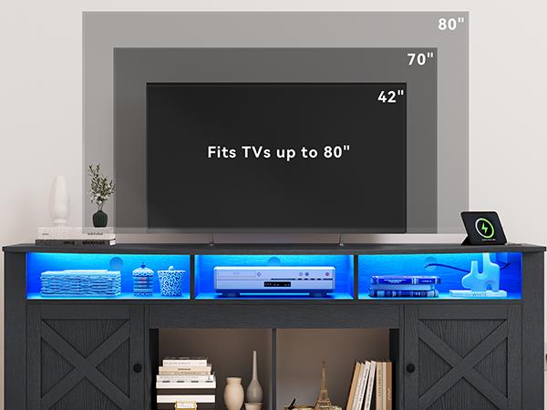 Yitahome Farmhouse TV Stand for TVS up to 80 Inch, Entertainment Center with Power Outlet, TV Table with Barn Doors & Storage Cabinets, TV Console for Living Room, 70"