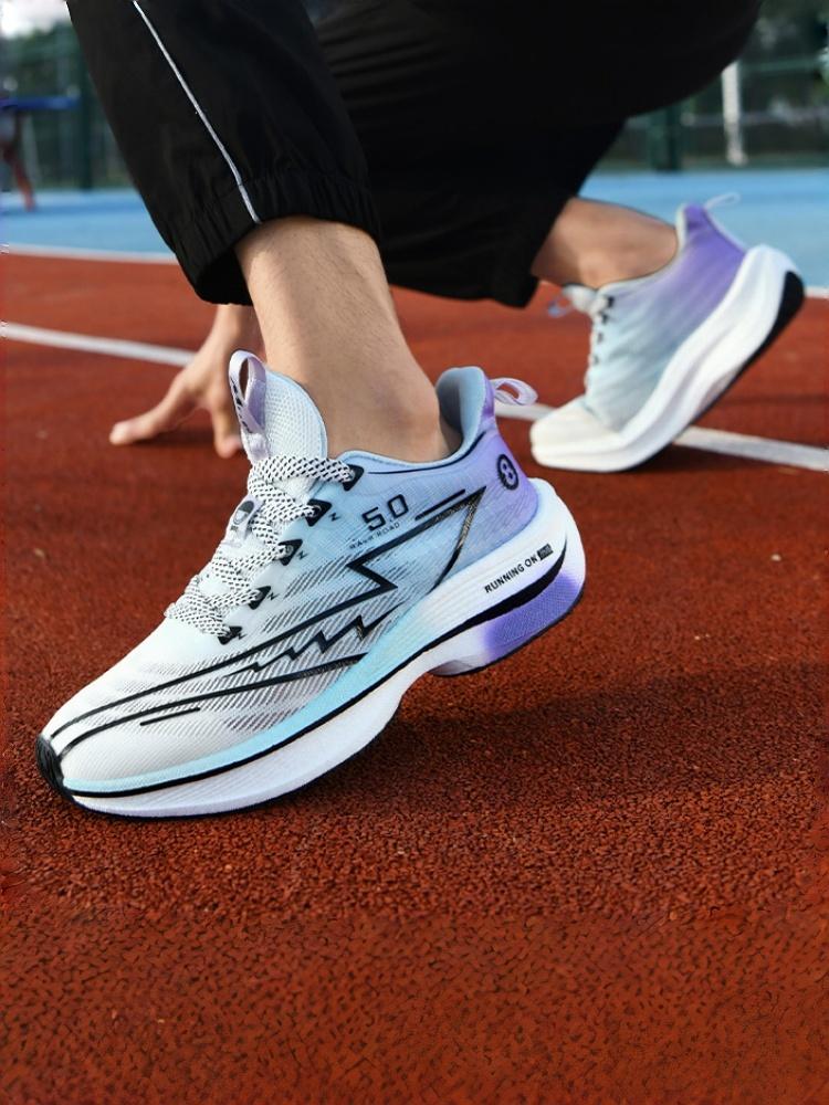 Unisex Black-Blue "5.0" Mesh Running Shoes: Full Palm Shock-Absorbing + Breathable Flyknit, Professional Marathon Sneakers