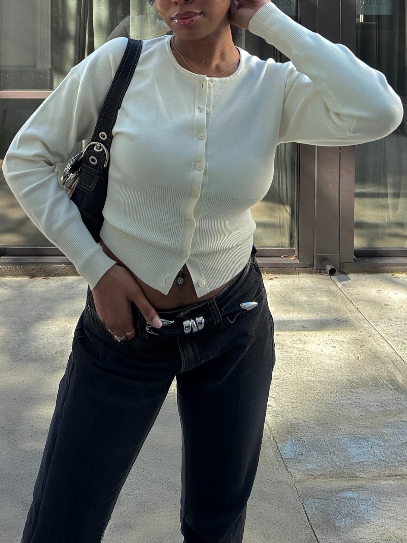 Women's Casual Slim-Fit Long Sleeve Sweater Knitwear, Thin Knitted Cardigan for Fall Season, Daily Wear Fashionable Design