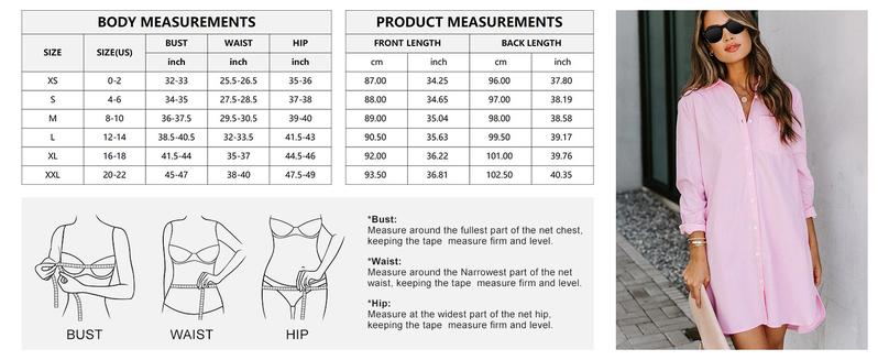 Chouyatou Women's Casual Loose Fit Long sleeve Solid Striped Button Down Shirts Dresses