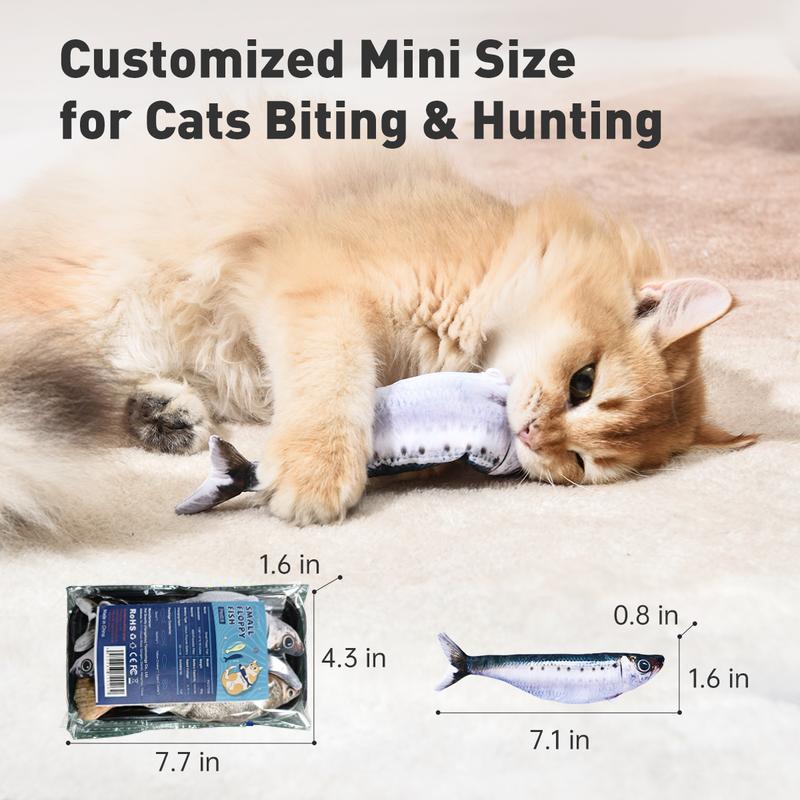3-Pieces Cute Universal Sardine Flopping Fish Interactive Cat Toys, Rechargeable 7.1-Inches Catnip Toys with 3 Flapping Modes for All Breeds Cats, Interactive Toy