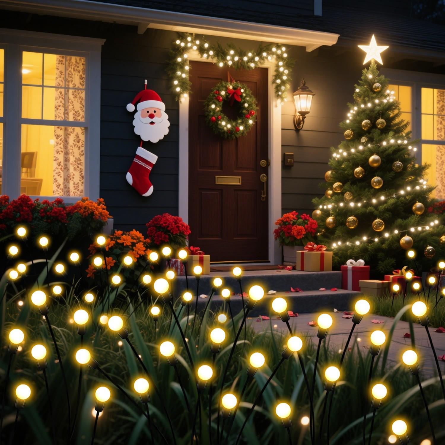 Solar Garden Lights 2-Pack, 20-24 LED Firefly Twinkle Lights, Auto On/off Day/night, Lawn Path Yard Wedding Party Christmas Gift