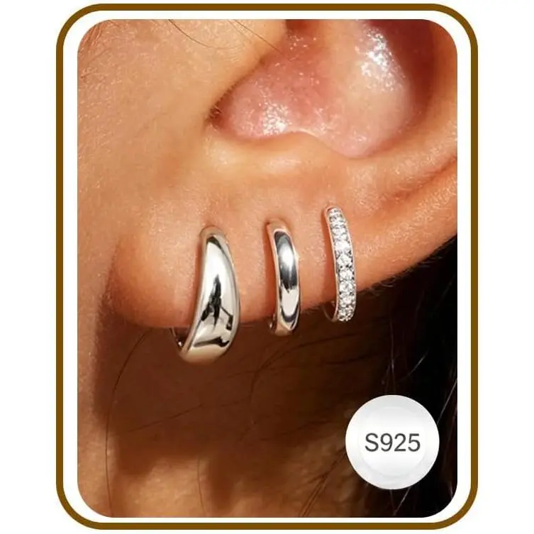 Jewelry for Her Gift 3 Pairs 925 Sterling Silver Earrings for Women Non Tarnish 14K Gold Plated Small Hypoallergenic  Cartilage Stack Earring Sets for Multiple Piercing