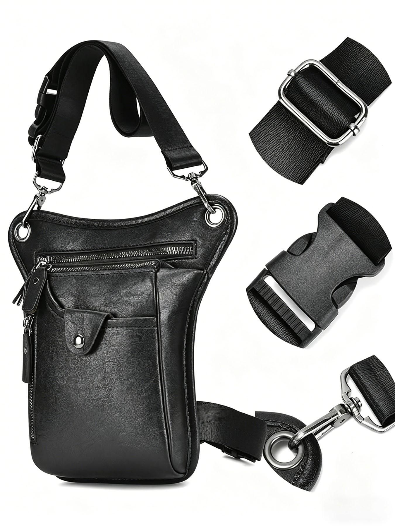 ravel Essential Multi-Functional Leather Bag, Large Capacity Crossbody/ Waist/Thigh/Hip Pouch with Multiple Pockets for International Trips & Weekend Getaways