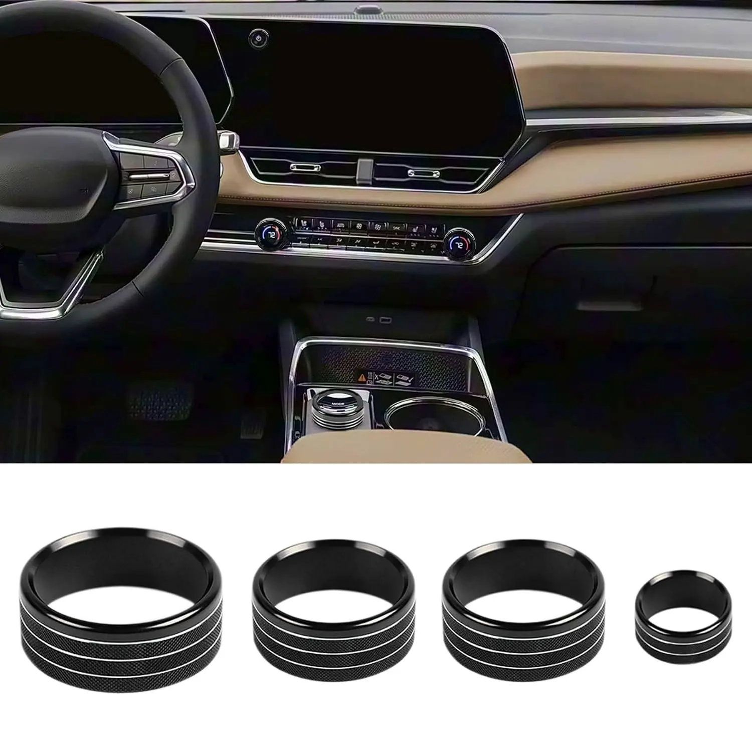 for Chevy Equinox 2025 2026 Interior Accessories AC Air Conditioner Volume Gear Shift Switch Knob Ring Cover Drive Button Trim Aluminum Alloy (Black)