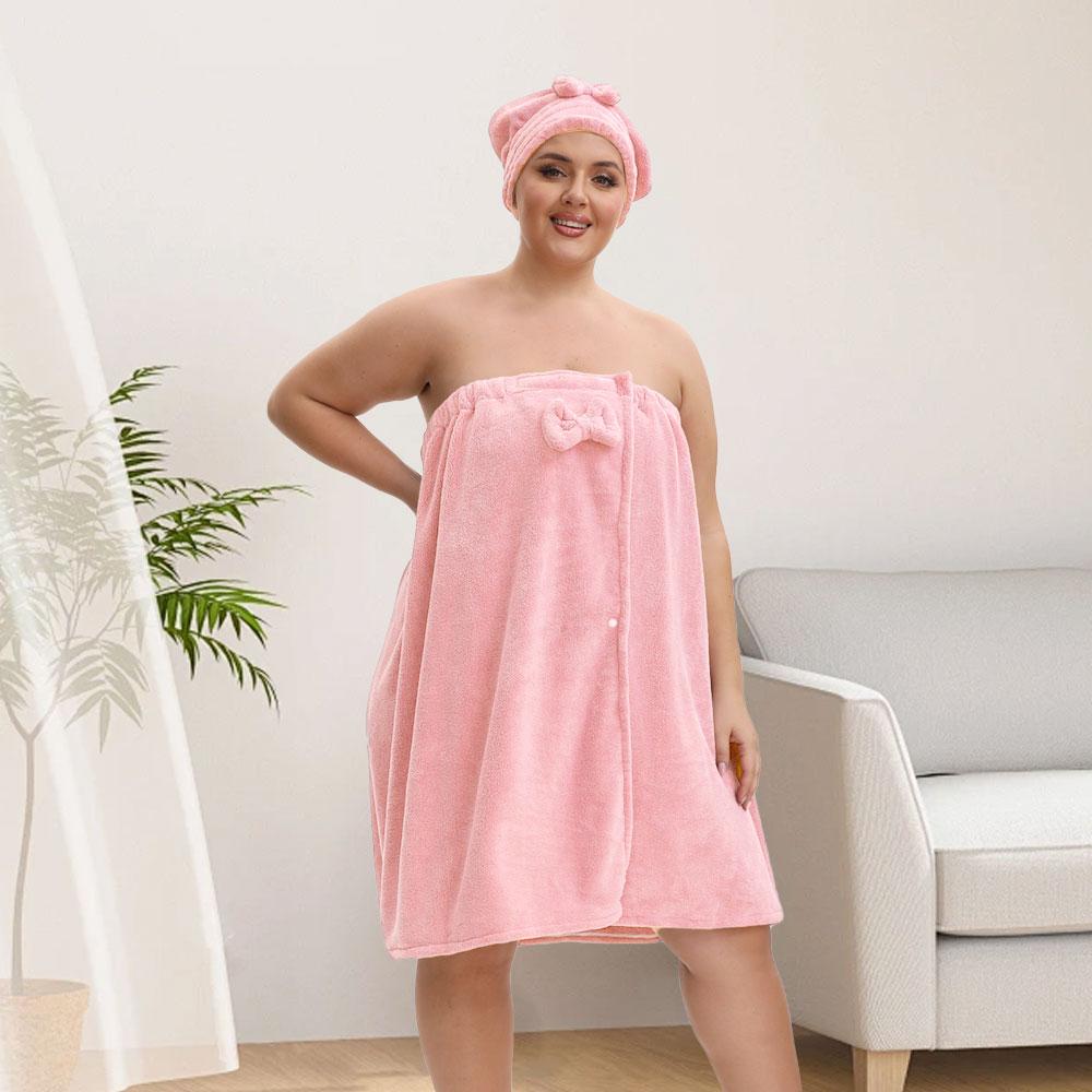 Solid Color Bathrobe & Bath Towel Set, Adjustable Shower Cap Included Bathrobe & Bath Towel, Soft Comfortable Bathrobe & Towel for Home Travel Sauna, Bathroom Towel