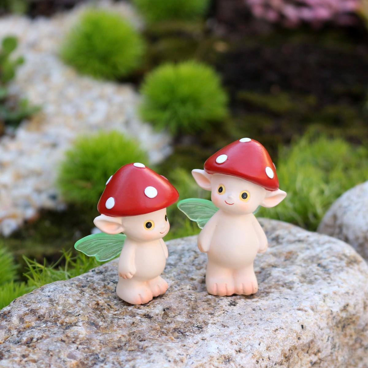 2pcs Mushroom Fairy Set, Hat Mushroom Figurines, Garden Decor, Camping Table Decor, Micro Landscape, Home Decoration, Holiday Gift
