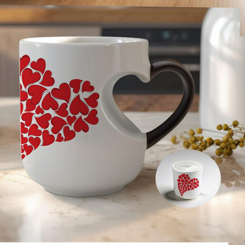Mug with Heart Handle: Color-Changing Ceramic Thermos - Ideal for Halloween, Christmas, Valentine's Day, Mother's Day, and Father's Day (11 oz/330 ml)