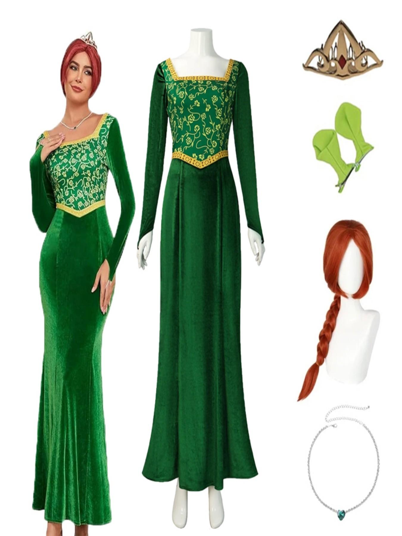 Anime Princess Dress Fiona Dress Shrek Cosplay Costume Halloween Fancy Fantasy Party Suit Roleplay for Adult Women