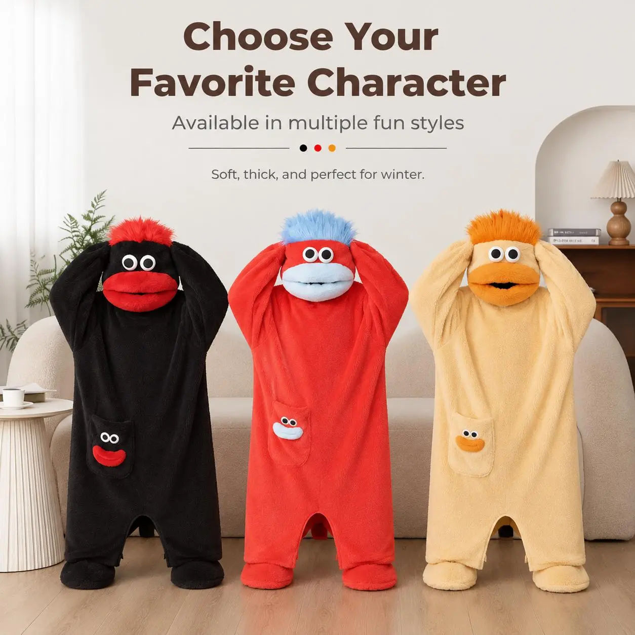 Novelty Big Mouth Monster Onesie Soft Plush Hooded Costume Pajamas