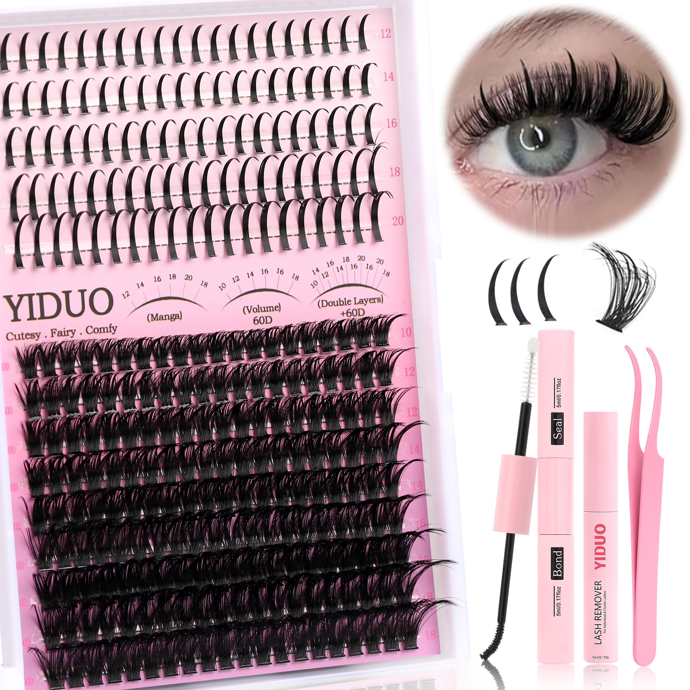 4 Styles Lash Clusters Kit 60D|80D|100D|Spikes Lash Extension Kit Volume Eyelash Clusters Volume Individual Lashes Kit Super large Cluster Eyelash Extensions Kit DIY Spikes Lash Kit Individual False Eyelashes with Lashes Bond and Seal