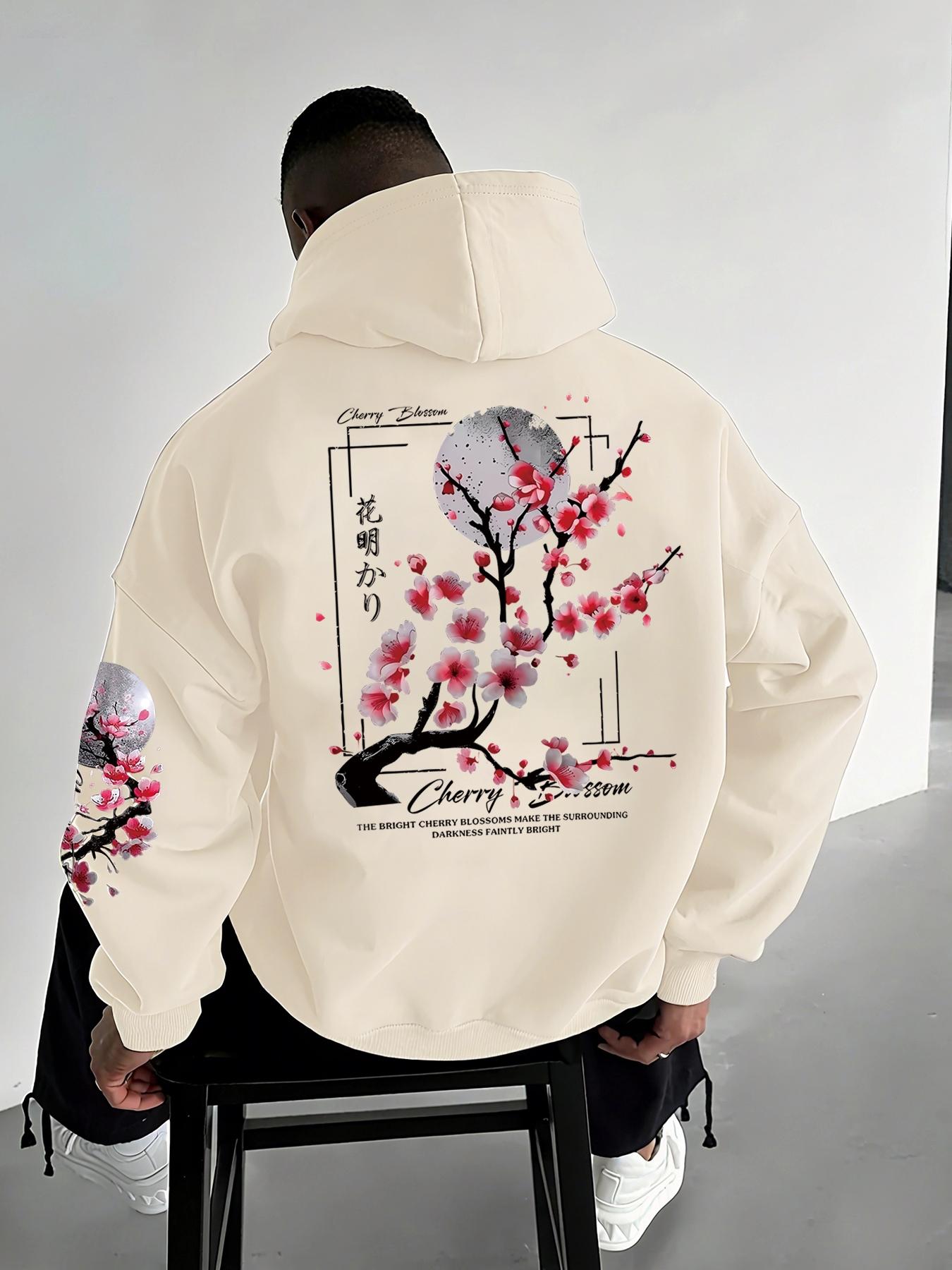 Men's Casual Loose-Fit Hooded Sweatshirt, Casual Fashion Sweatshirt, Floral Print Hoodie, Floral Hoodies, Floral Letter Print, Thick Fabric, Fall & Winter Wear, Comfortable and Stylish Men's Clothing