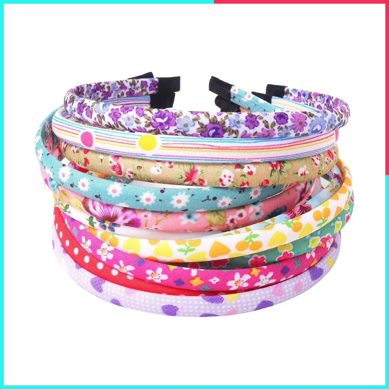 12Pcs Thin Floral Fabric Covered Headbands for Girls and Toddlers, Birthday Party Favors