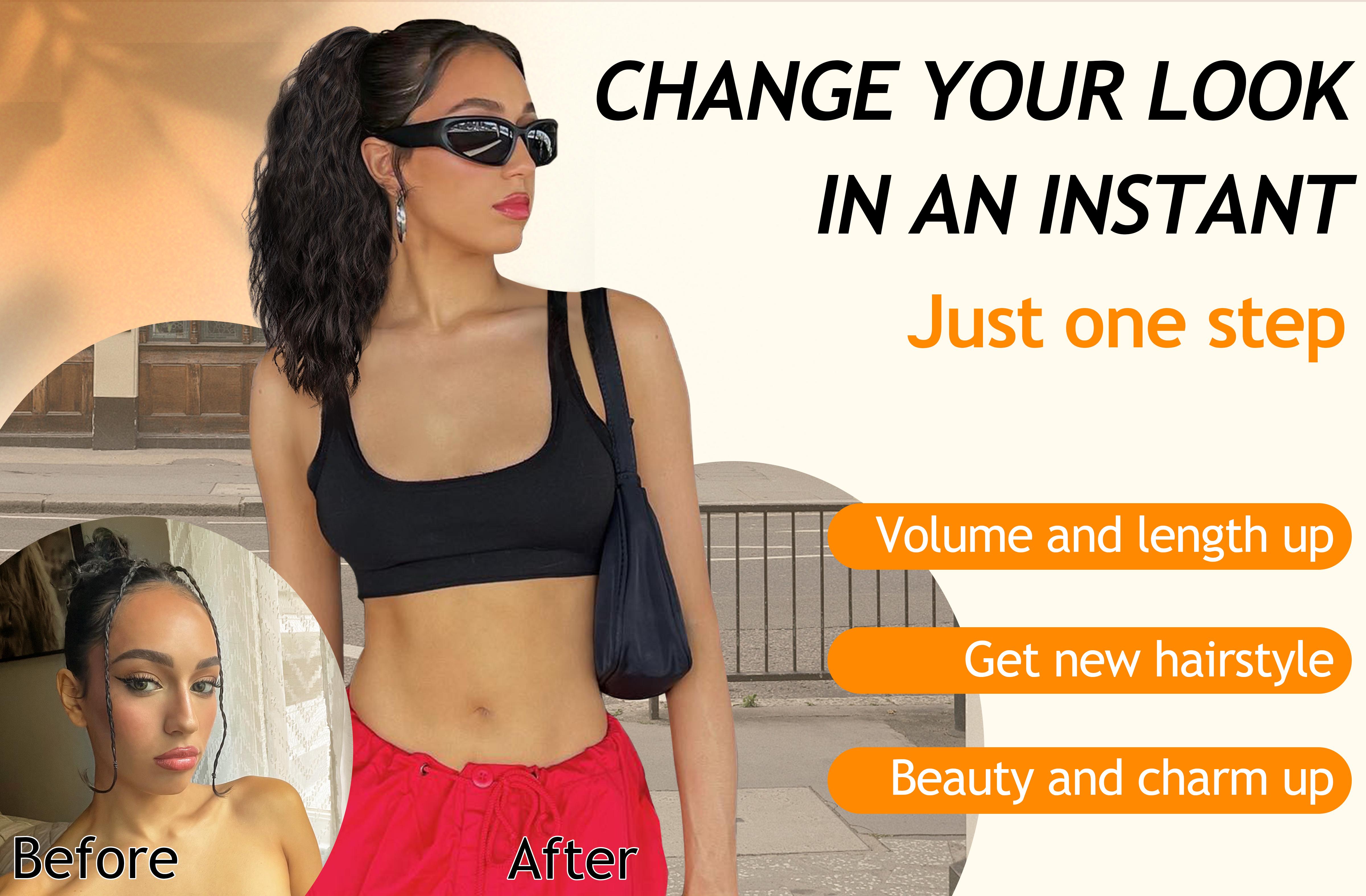 [KooKaStyle]  Black Brown Ponytail Extension 18" Curly Pony Tail Clip in Claw Ponytail Fluffy Natural Looking Synthetic Hairpiece for Women