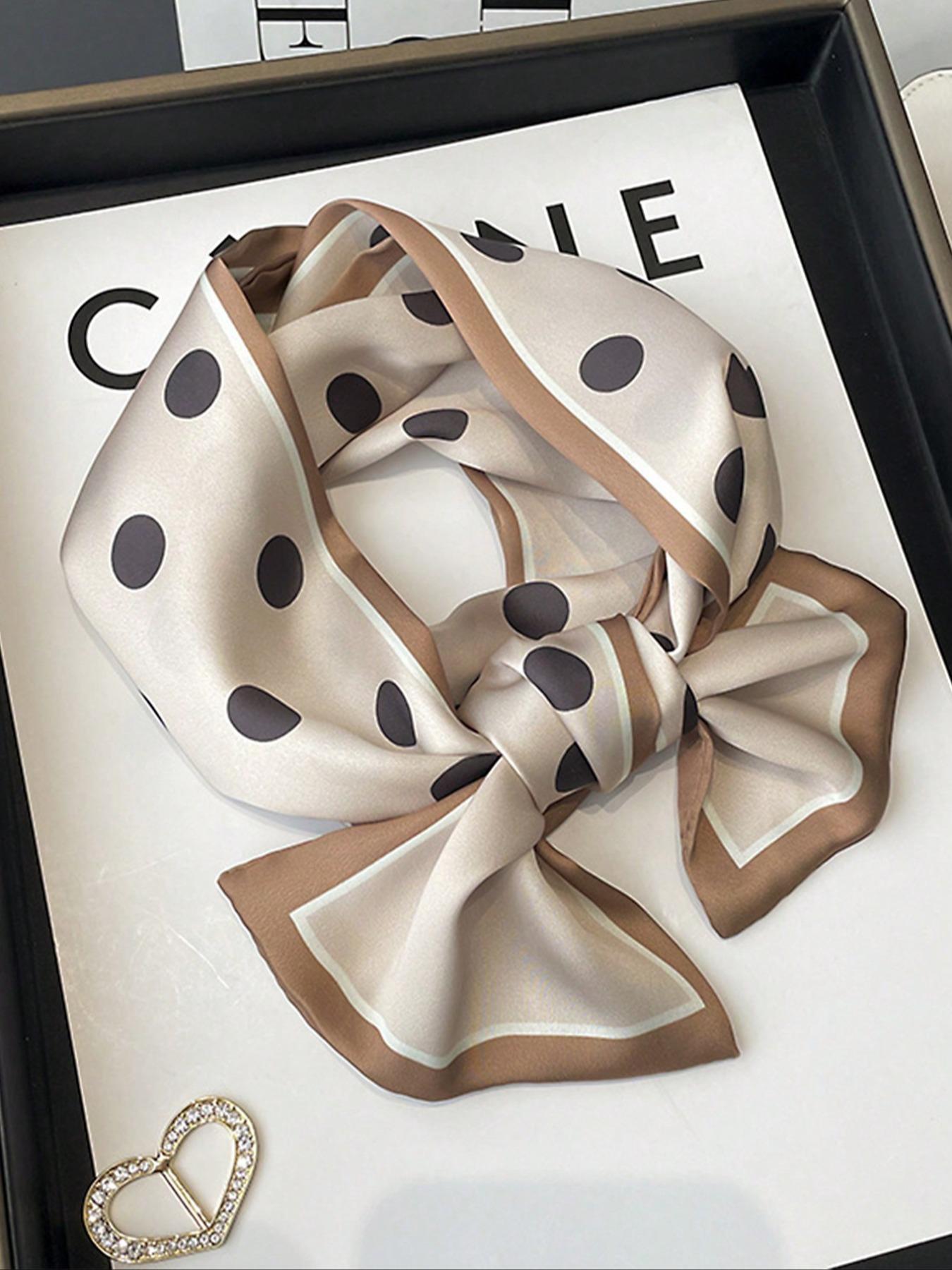 Elegant Polka Dot Satin Square Scarf, Double-Layer Ribbon for Women, Versatile Neck Scarf, Head Wrap, Waist Belt, Handbag Accessory