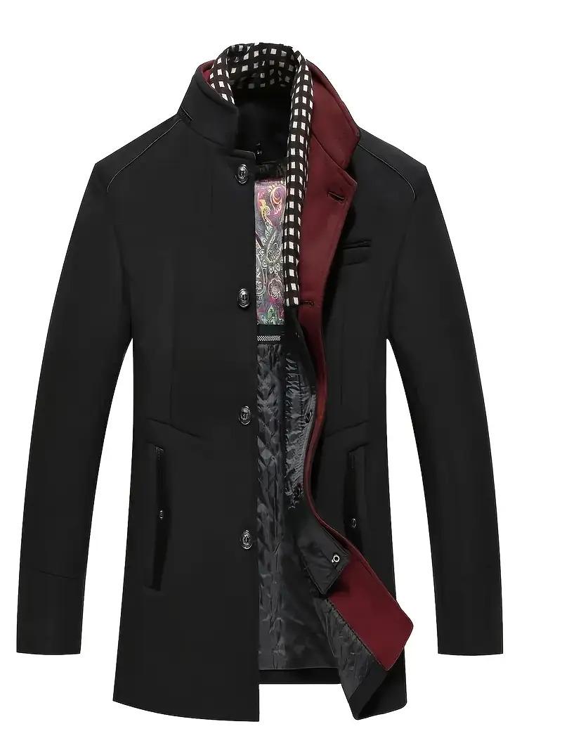 Men's Winter Overcoat Casual Warm Jacket Detachable Collar Thickened Autumn and Winter Coat with Pockets Non-Stretch Fabric Coat for Men Jacket