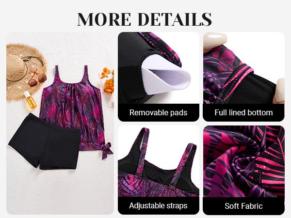 Holipick Black Plus Size Swimsuit for Women Two Piece Tankini Set Tummy Control Bathing Suits Blouson Tankini Top with Boy Shorts