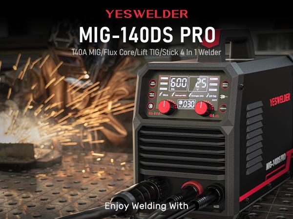 YESWELDER MIG-140DS-PRO Gas Gasless MIG Welder 140Amp | Synergic MIG Control, Dual Volts 110/220V & Large Digital Display | Gas/Flux Core/Lift TIG/Stick 4-in-1 Welding Machine YESWELDER MIG-140DS-PRO Gas Gasless MIG Welder 140Amp | Synergic MIG Control, Dual Volts 110/220V & Large Digital Display | Gas/Flux Core/Lift TIG/Stick 4-in-1 Welding Machine