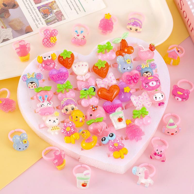 Sweet Cartoon Plastic Kids Rings - Strawberry/Princess/Vegetable/Fruit/Eyes Creative Assorted Designs Best Children's Day Gift