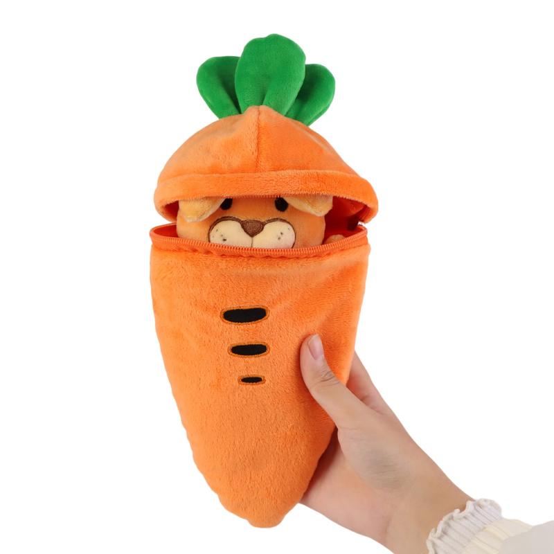 25cm/9.84in Carrot Plush Toy with Hidden Bunny Inside | Interactive Zipper Two-in-One Design | Soft Cuddly Stuffed | Cute Easter Holiday Gift for Kids | Comforting Sleep Companion | Collectible Home Room Decoration |Perfect for Children & Plush Toy Lovers