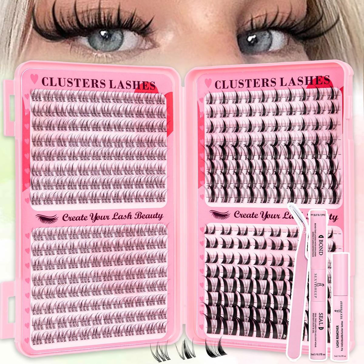 3 style Mixed Lashes Clusters Kit, 1344Pcs Manga&Bunny&Wispy Lash Clusters, C/D Curl Volume Lashes Clusters Kit, Mixed Lenghth, DIY False Eyelash Extensions Kit, Includes Bond&Seal &Remove&Eyelash Tweezers, Eyelash Extensions Set