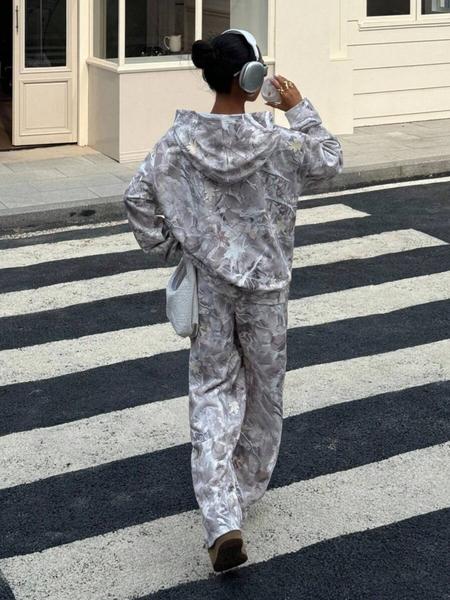 Women's Casual Fall Winter Hoodie Set, Camouflage Print, Elastic Waist Pants, Loose Fit, Thick Fabric, Daily Wear